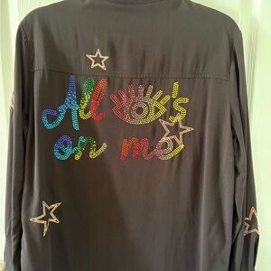 MF Black Button-Up Shirt with Gold Star Details